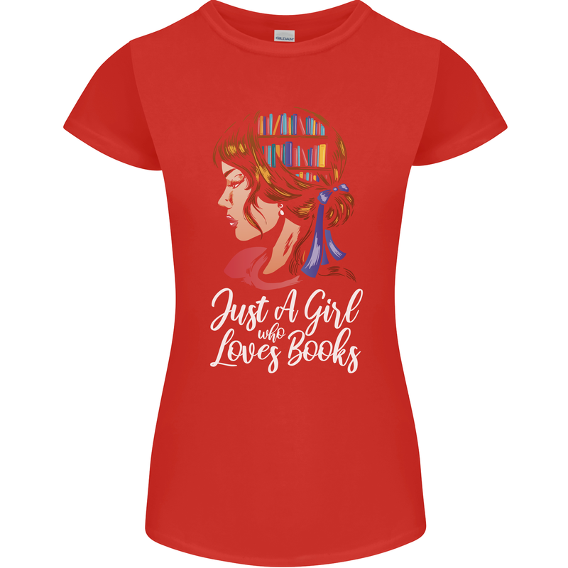 A Girl Who Loves Books Bookworm Reading Womens Petite Cut T-Shirt Red