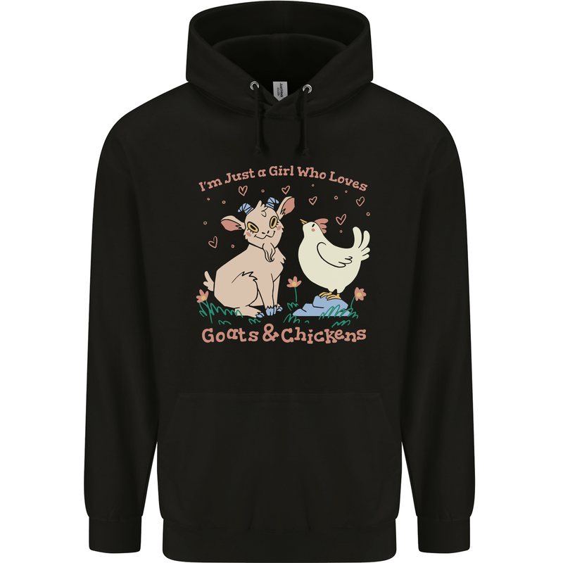 A Girl Who Loves Goats Chickens Farmer Childrens Kids Hoodie Black