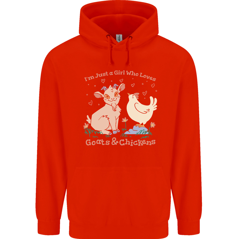A Girl Who Loves Goats Chickens Farmer Childrens Kids Hoodie Bright Red