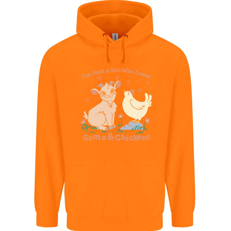 A Girl Who Loves Goats Chickens Farmer Childrens Kids Hoodie Orange