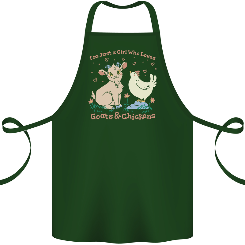 A Girl Who Loves Goats Chickens Farmer Cotton Apron 100% Organic Forest Green