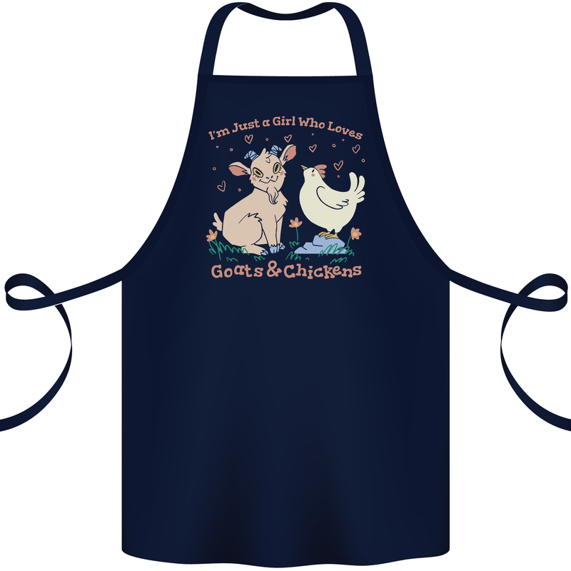 A Girl Who Loves Goats Chickens Farmer Cotton Apron 100% Organic Navy Blue