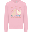 A Girl Who Loves Goats Chickens Farmer Kids Sweatshirt Jumper Light Pink