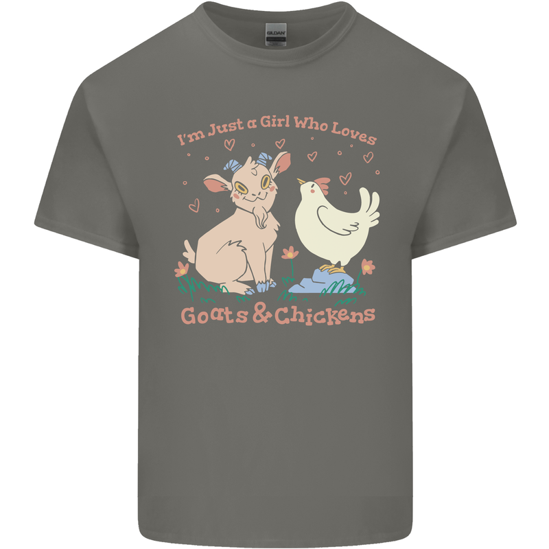 A Girl Who Loves Goats Chickens Farmer Kids T-Shirt Childrens Charcoal