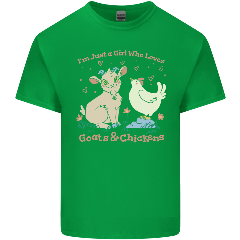 A Girl Who Loves Goats Chickens Farmer Kids T-Shirt Childrens Irish Green