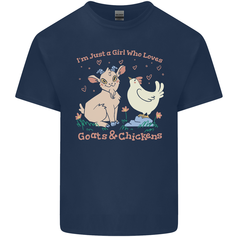 A Girl Who Loves Goats Chickens Farmer Kids T-Shirt Childrens Navy Blue