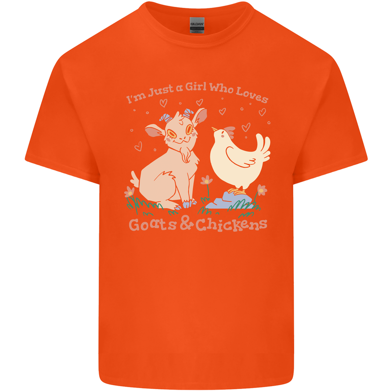 A Girl Who Loves Goats Chickens Farmer Kids T-Shirt Childrens Orange