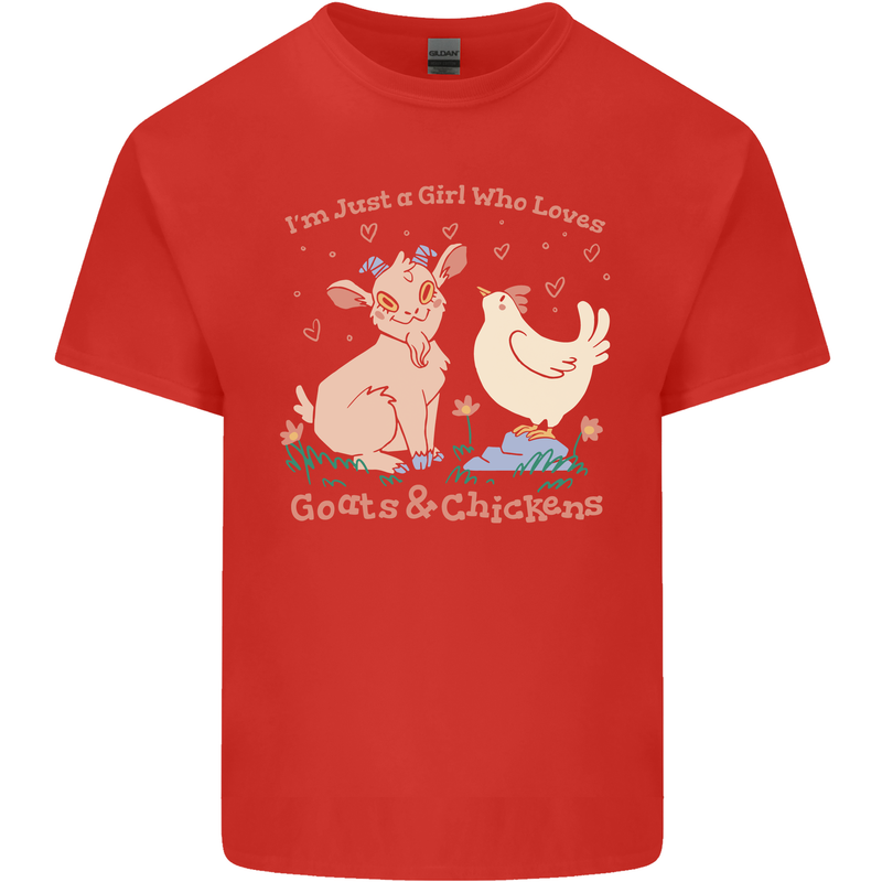 A Girl Who Loves Goats Chickens Farmer Kids T-Shirt Childrens Red