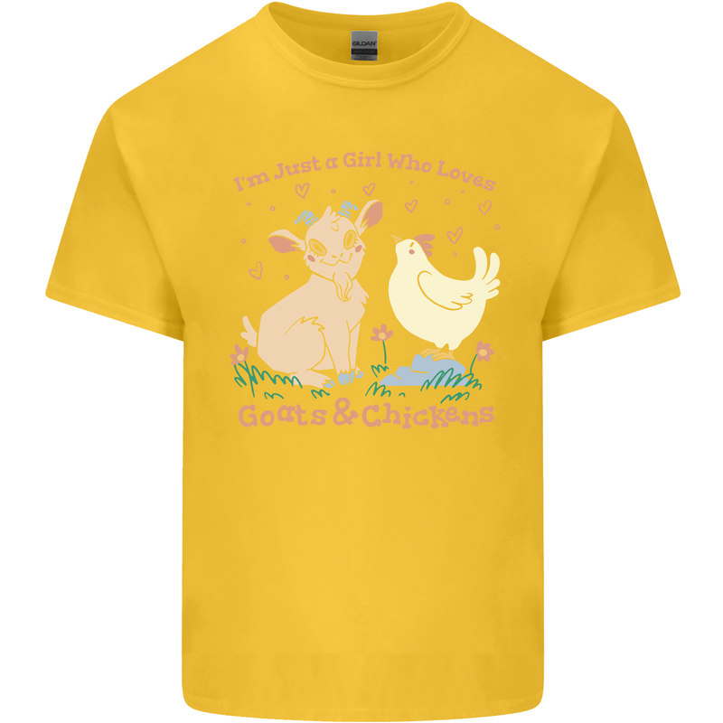 A Girl Who Loves Goats Chickens Farmer Kids T-Shirt Childrens Yellow