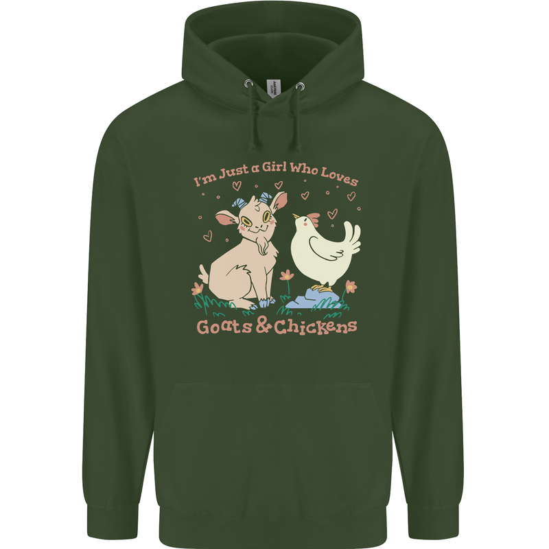A Girl Who Loves Goats Chickens Farmer Mens 80% Cotton Hoodie Forest Green