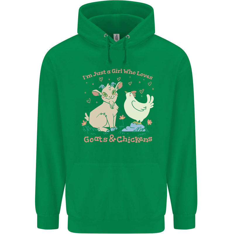A Girl Who Loves Goats Chickens Farmer Mens 80% Cotton Hoodie Irish Green