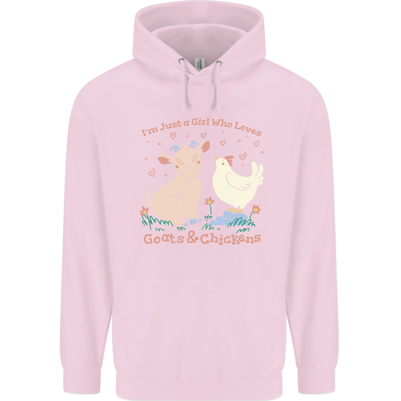 A Girl Who Loves Goats Chickens Farmer Mens 80% Cotton Hoodie Light Pink