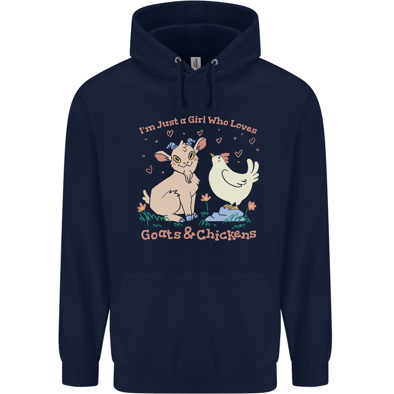 A Girl Who Loves Goats Chickens Farmer Mens 80% Cotton Hoodie Navy Blue