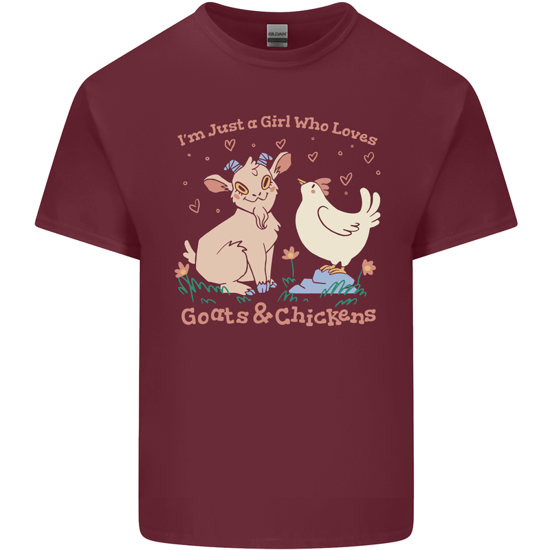 A Girl Who Loves Goats Chickens Farmer Mens Cotton T-Shirt Tee Top Maroon