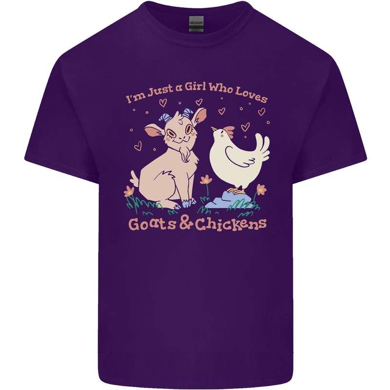 A Girl Who Loves Goats Chickens Farmer Mens Cotton T-Shirt Tee Top Purple