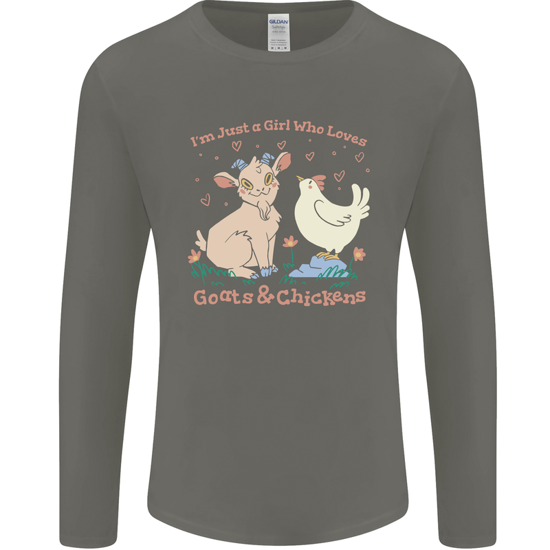 A Girl Who Loves Goats Chickens Farmer Mens Long Sleeve T-Shirt Charcoal