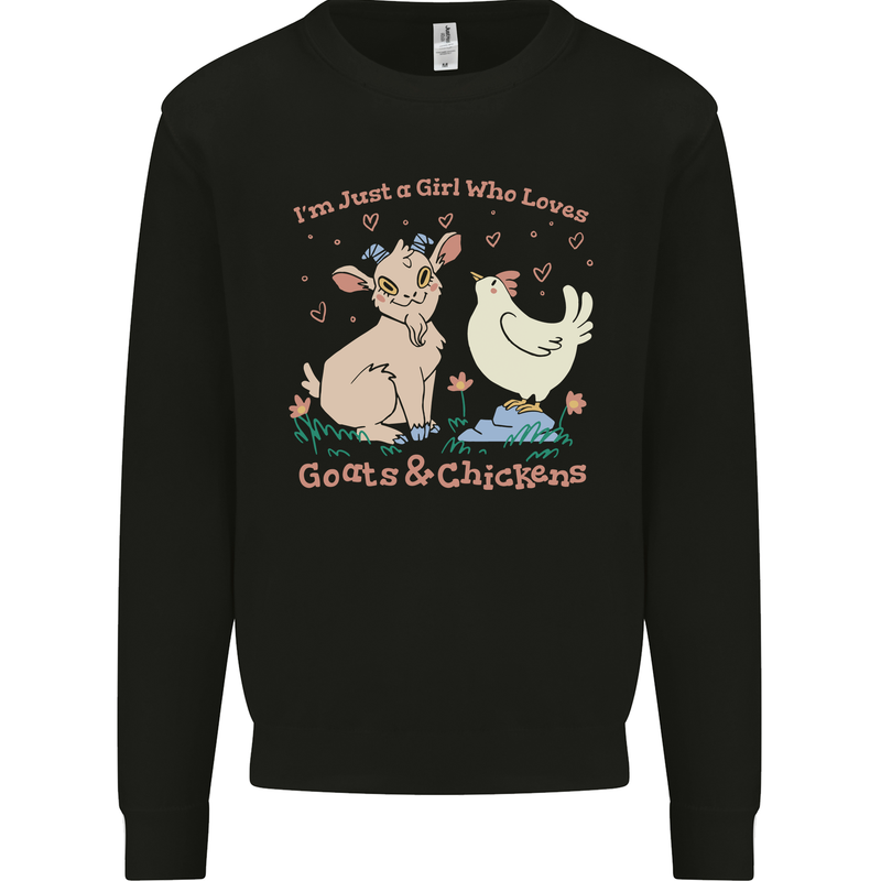 A Girl Who Loves Goats Chickens Farmer Mens Sweatshirt Jumper Black