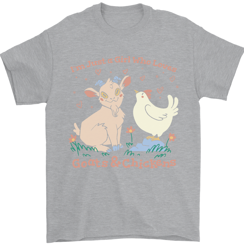 A Girl Who Loves Goats Chickens Farmer Mens T-Shirt 100% Cotton Sports Grey