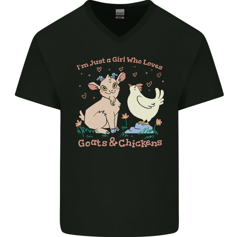 A Girl Who Loves Goats Chickens Farmer Mens V-Neck Cotton T-Shirt Black