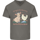 A Girl Who Loves Goats Chickens Farmer Mens V-Neck Cotton T-Shirt Charcoal
