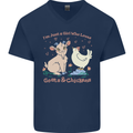 A Girl Who Loves Goats Chickens Farmer Mens V-Neck Cotton T-Shirt Navy Blue