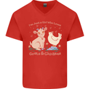 A Girl Who Loves Goats Chickens Farmer Mens V-Neck Cotton T-Shirt Red