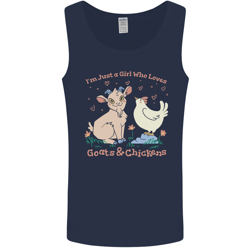 A Girl Who Loves Goats Chickens Farmer Mens Vest Tank Top Navy Blue