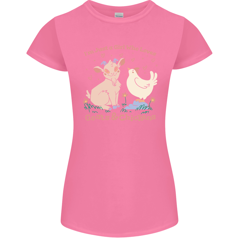 A Girl Who Loves Goats Chickens Farmer Womens Petite Cut T-Shirt Azalea