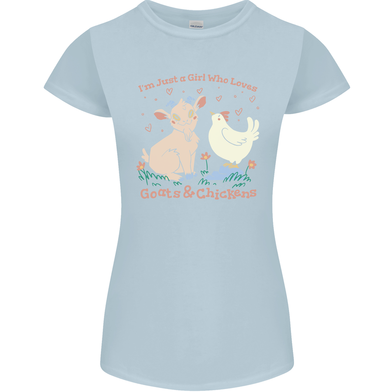 A Girl Who Loves Goats Chickens Farmer Womens Petite Cut T-Shirt Light Blue