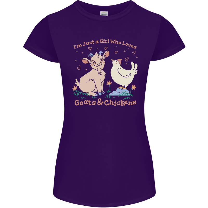 A Girl Who Loves Goats Chickens Farmer Womens Petite Cut T-Shirt Purple