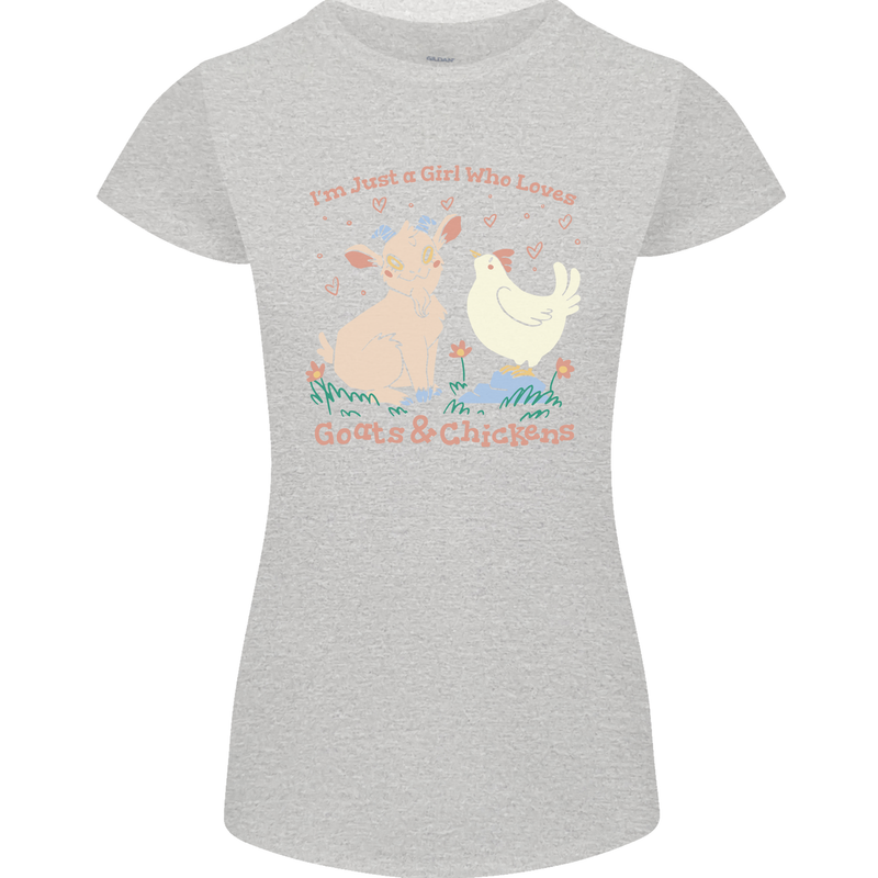 A Girl Who Loves Goats Chickens Farmer Womens Petite Cut T-Shirt Sports Grey