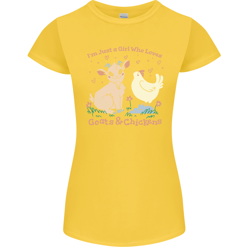 A Girl Who Loves Goats Chickens Farmer Womens Petite Cut T-Shirt Yellow