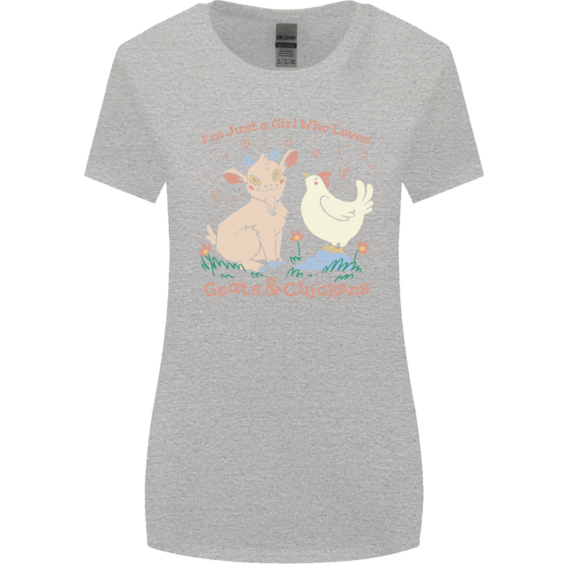 A Girl Who Loves Goats Chickens Farmer Womens Wider Cut T-Shirt Sports Grey