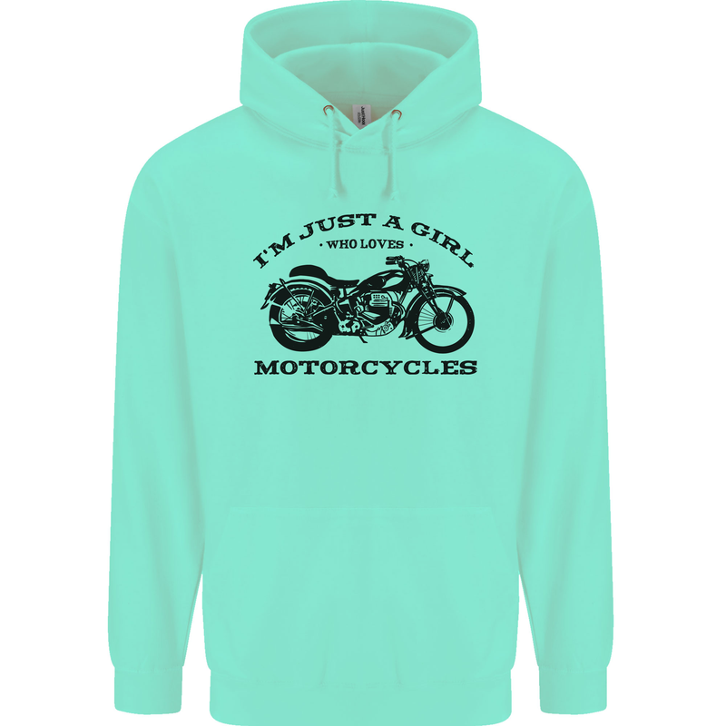 A Girl Who Loves Motorcycles Biker Childrens Kids Hoodie Peppermint