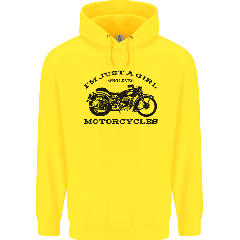 A Girl Who Loves Motorcycles Biker Childrens Kids Hoodie Yellow