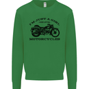 A Girl Who Loves Motorcycles Biker Kids Sweatshirt Jumper Irish Green