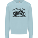 A Girl Who Loves Motorcycles Biker Kids Sweatshirt Jumper Light Blue