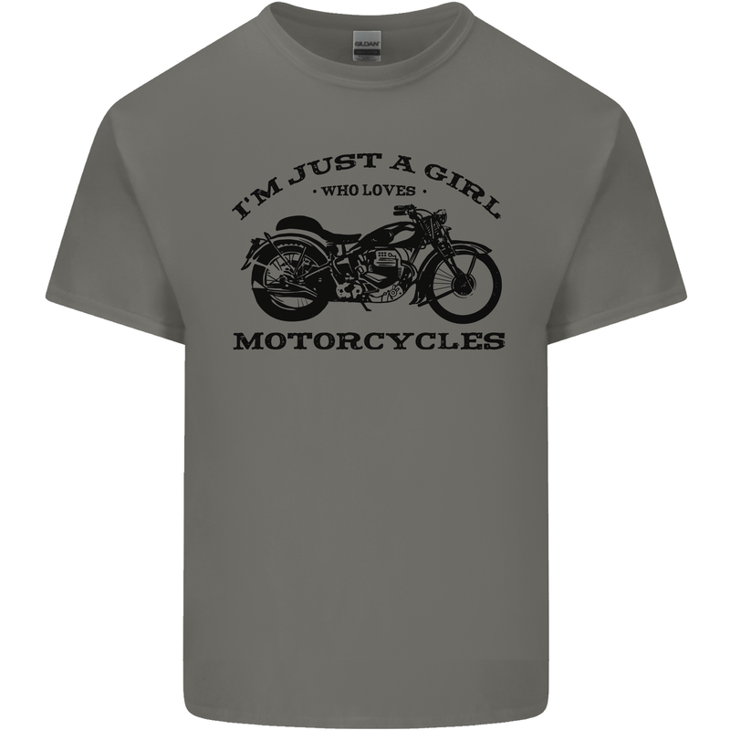 A Girl Who Loves Motorcycles Biker Kids T-Shirt Childrens Charcoal