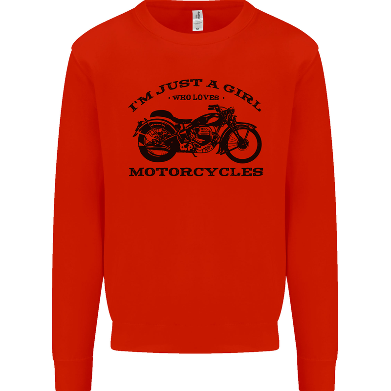 A Girl Who Loves Motorcycles Biker Mens Sweatshirt Jumper Bright Red