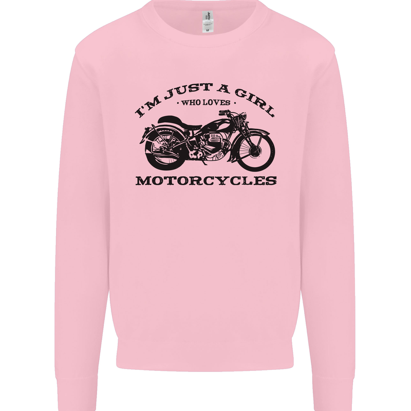 A Girl Who Loves Motorcycles Biker Mens Sweatshirt Jumper Light Pink