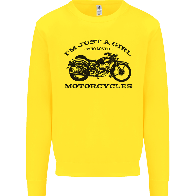 A Girl Who Loves Motorcycles Biker Mens Sweatshirt Jumper Yellow