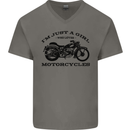 A Girl Who Loves Motorcycles Biker Mens V-Neck Cotton T-Shirt Charcoal