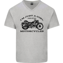 A Girl Who Loves Motorcycles Biker Mens V-Neck Cotton T-Shirt Sports Grey