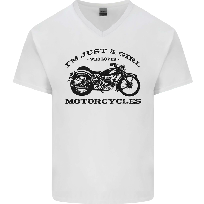 A Girl Who Loves Motorcycles Biker Mens V-Neck Cotton T-Shirt White