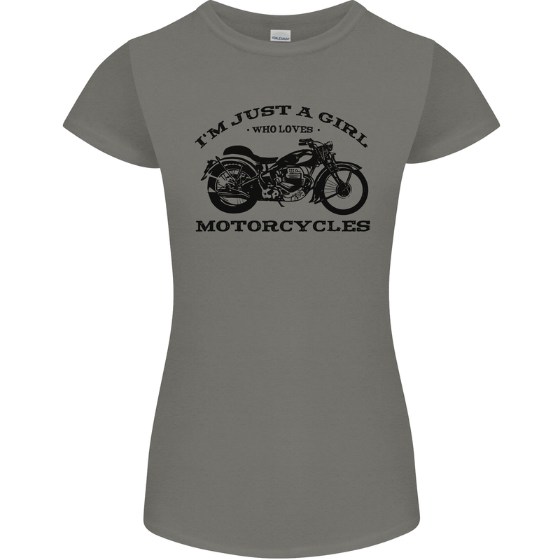 A Girl Who Loves Motorcycles Biker Womens Petite Cut T-Shirt Charcoal