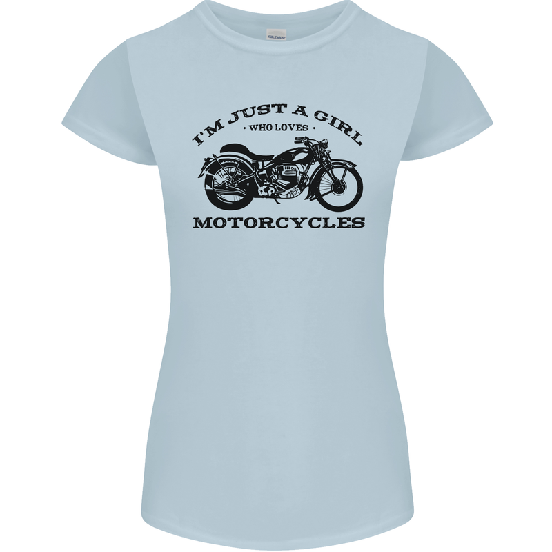 A Girl Who Loves Motorcycles Biker Womens Petite Cut T-Shirt Light Blue