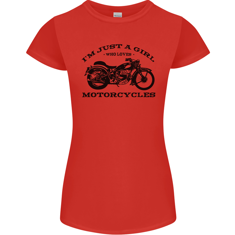 A Girl Who Loves Motorcycles Biker Womens Petite Cut T-Shirt Red