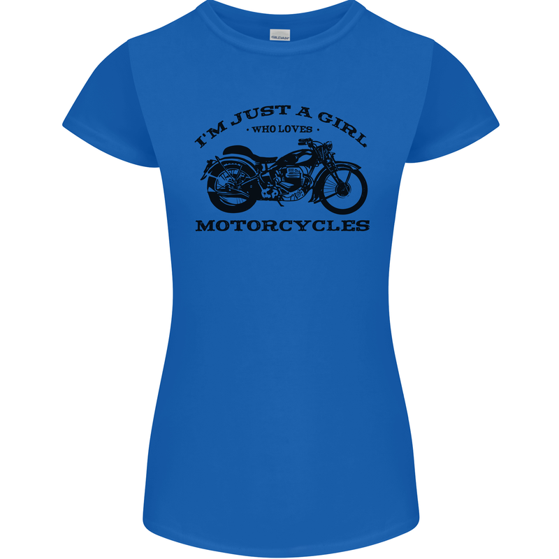 A Girl Who Loves Motorcycles Biker Womens Petite Cut T-Shirt Royal Blue