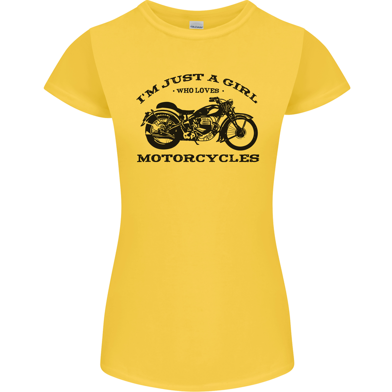 A Girl Who Loves Motorcycles Biker Womens Petite Cut T-Shirt Yellow