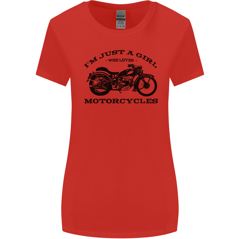 A Girl Who Loves Motorcycles Biker Womens Wider Cut T-Shirt Red